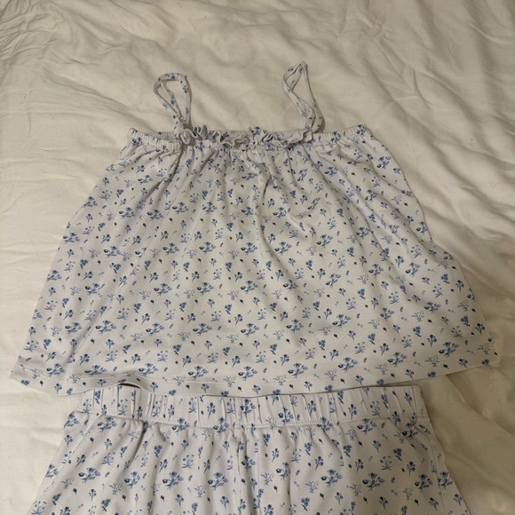 Lake Pajamas Pima Cotton Ruffle Shorts Set French Blue Floral Pajama Set Size M - Picture 13 of 17
